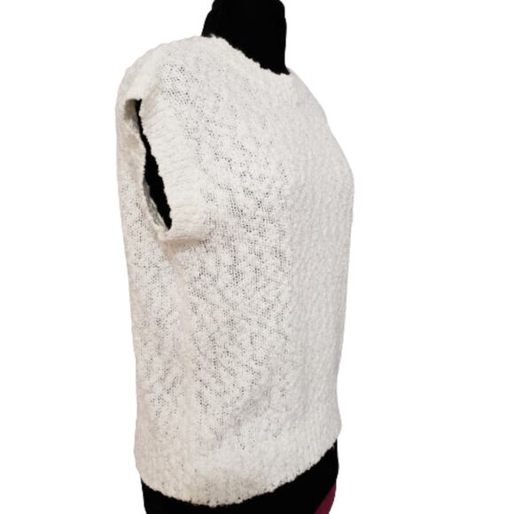 Chaus Sweater Womens White Ivory Short Sleeve Knit Textured Top Medium Minimal - Picture 2 of 11